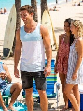 Imperial Motion Light Blue & White Colorblock Tank Medium New